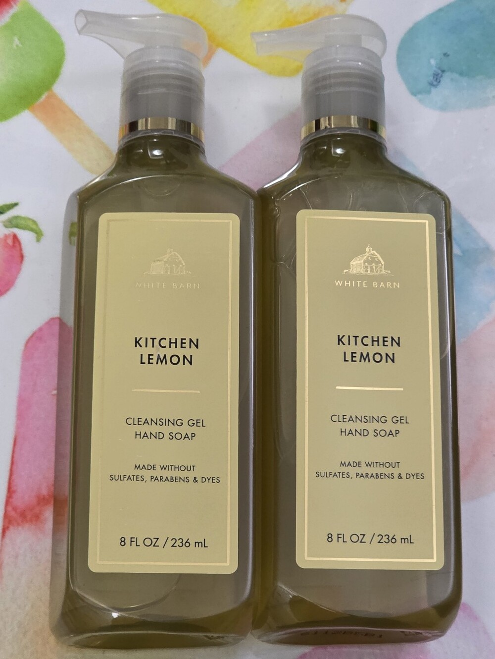 White Barn Kitchen Lemon Cleansing Gel Hand Soap Set of 2 NEW RARE